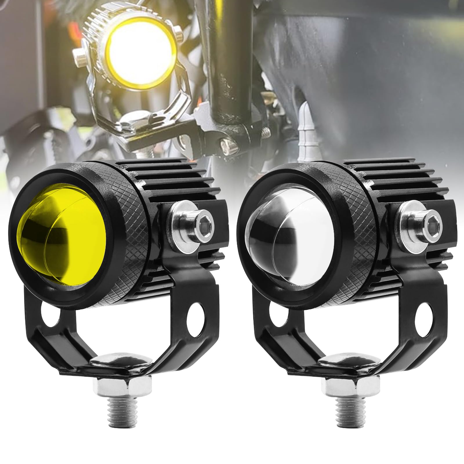 Ygmylandbb LED バイク フォグランプ スポットライト ヘッドライン 補助灯 集光バイクサブライト 12V 24V ホワイト&イエロー led 作業灯 ワークライト アルミニウム 左右2個セット