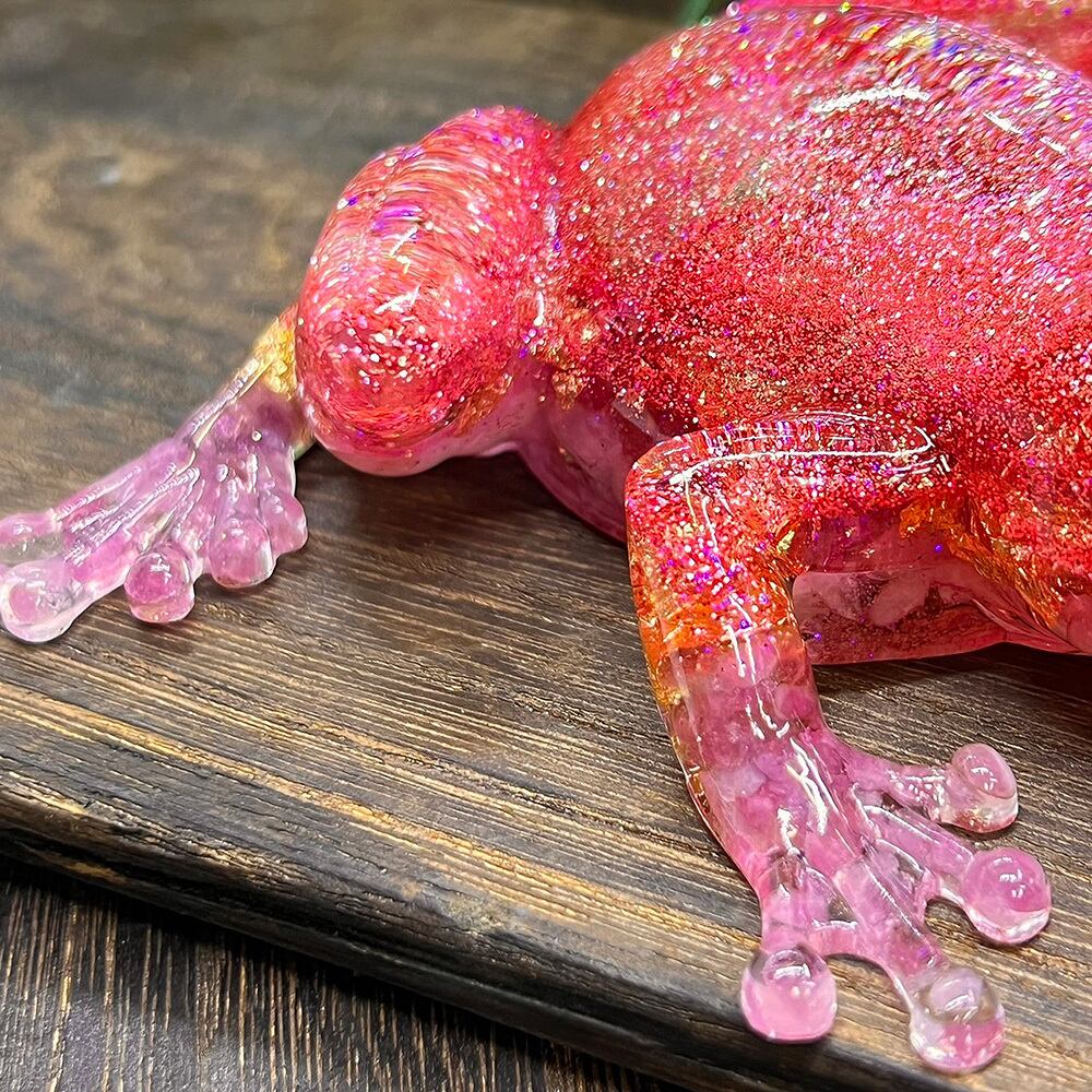 かえるオルゴナイト BIGサイズ ローズクォーツ ピンクトルマリン