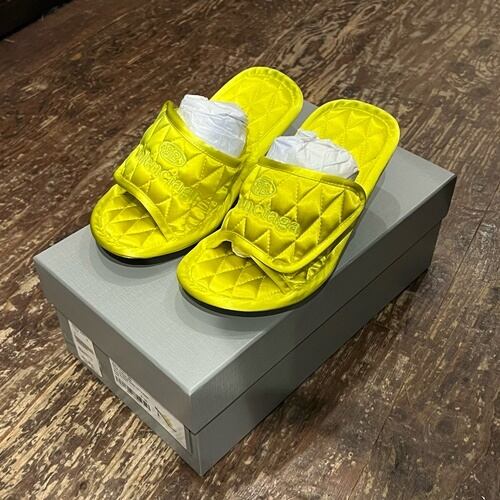 バレンシアガ BALENCIAGA ロゴ 653312 ミュール ヒール 靴 サンダル サテン ライム イエロー 美品