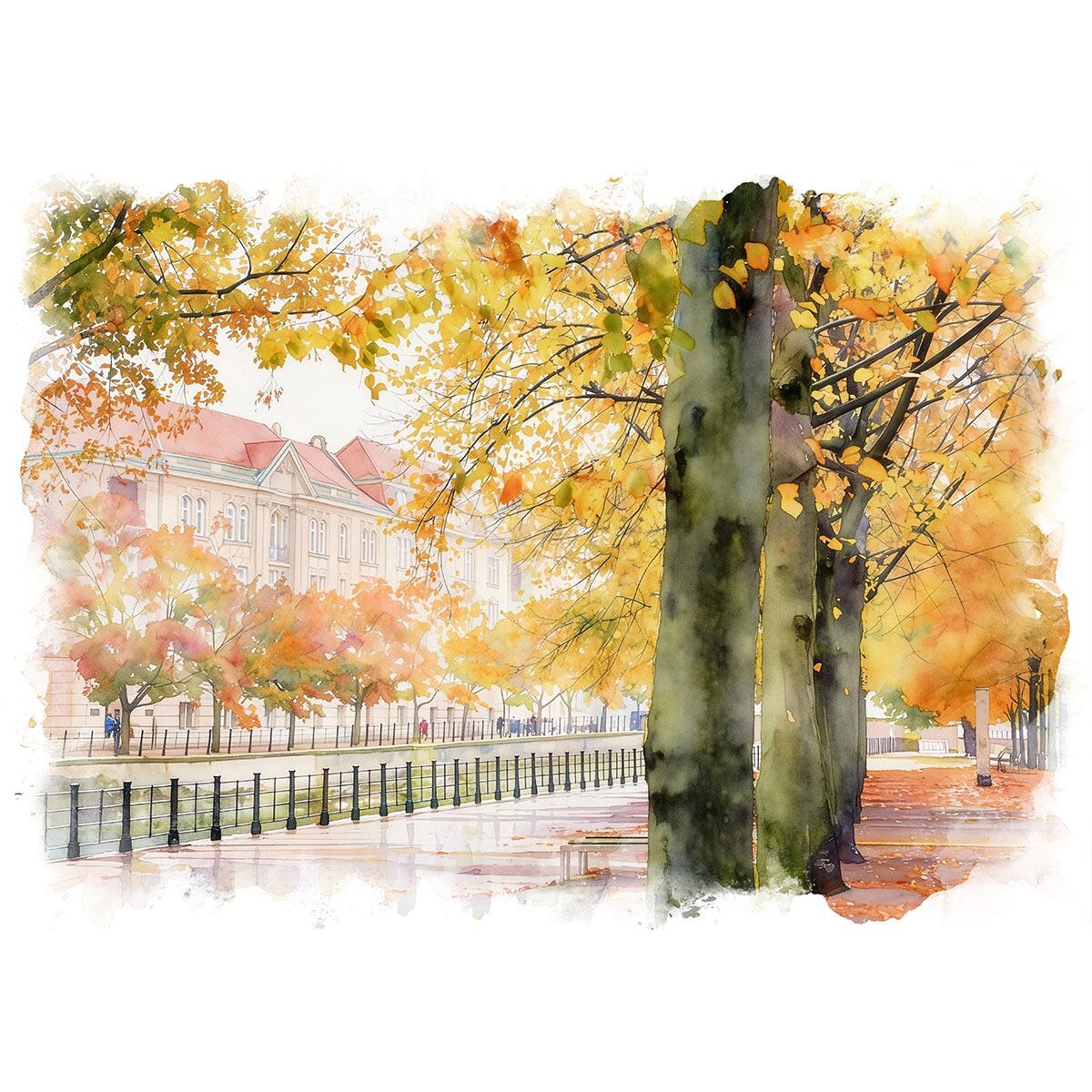 絵画 秋 ドイツ ベルリン ウンター・デン・リンデンの紅葉 インテリア