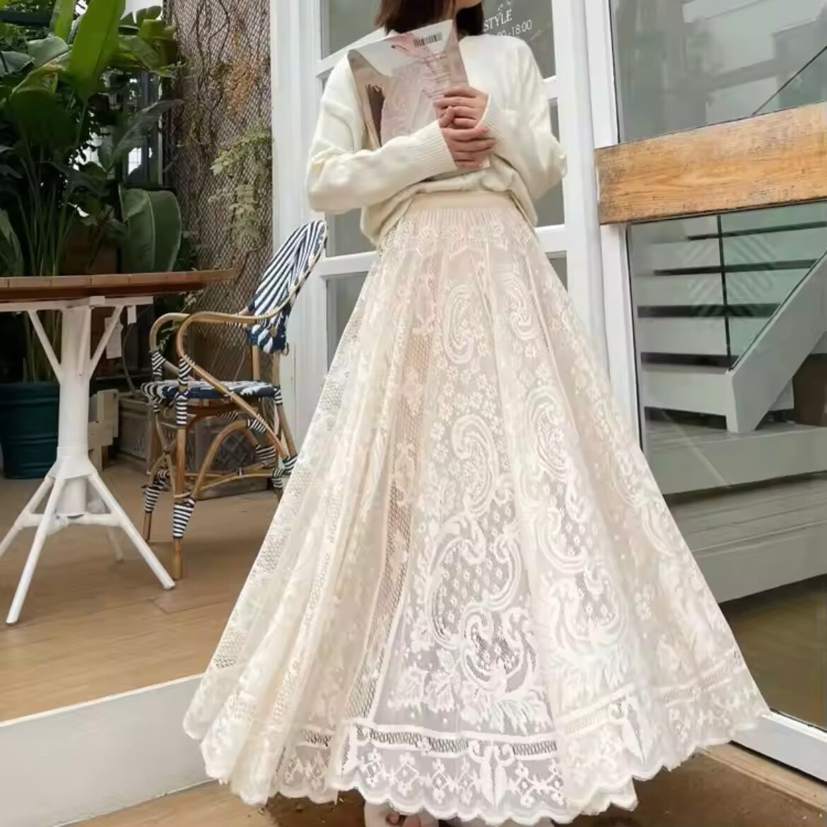 ヴィンテージレースロングスカート