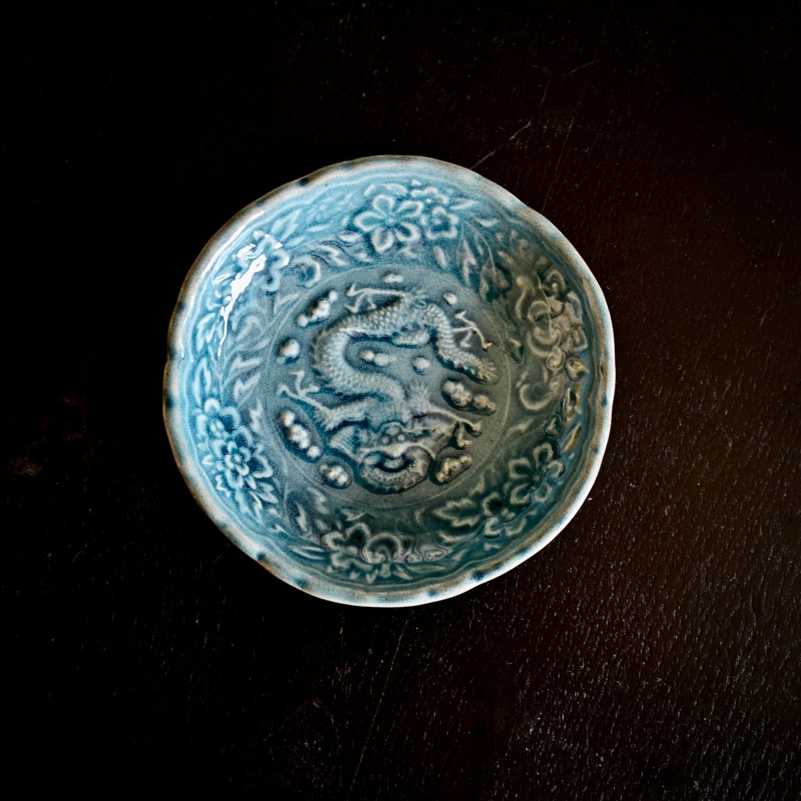 26103】 珉平焼（1個）ブルー 龍 / Minpei Yaki Plate Blue Dragon