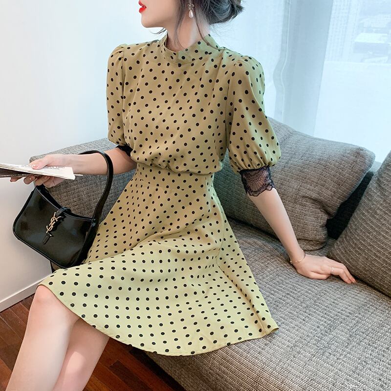 ワンピース 水玉模様 パフスリーブ ドット柄 レース Aライン 大きいサイズ グリーン S M L Xl Dresszone ワンピース 水玉模様 パフスリーブ ドット柄 レース Aライン 大きいサイズ グリーン S M L Xl Dresszone