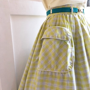 vintage light green check skirt with big pocket