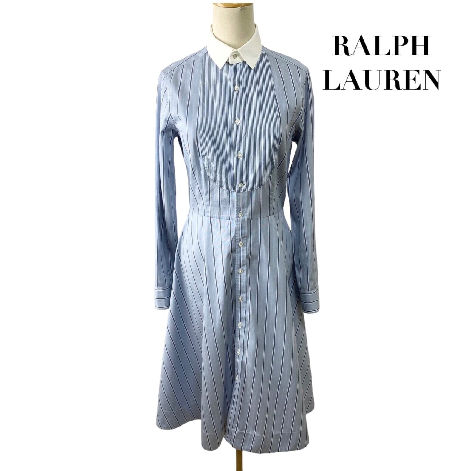 中古 ラルフローレン RALPH LAUREN 長袖 シャツワンピース ストライプ ...