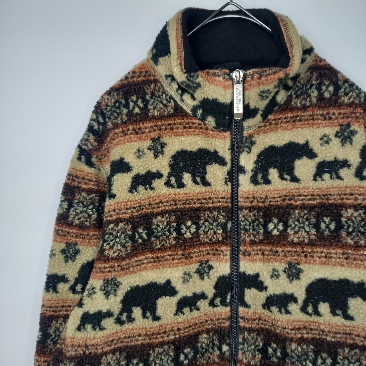 ウールリッチ　ジップアップ　フリースジャケット　総柄　アニマル　ベージュ　M