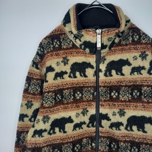 ウールリッチ　ジップアップ　フリースジャケット　総柄　アニマル　ベージュ　M