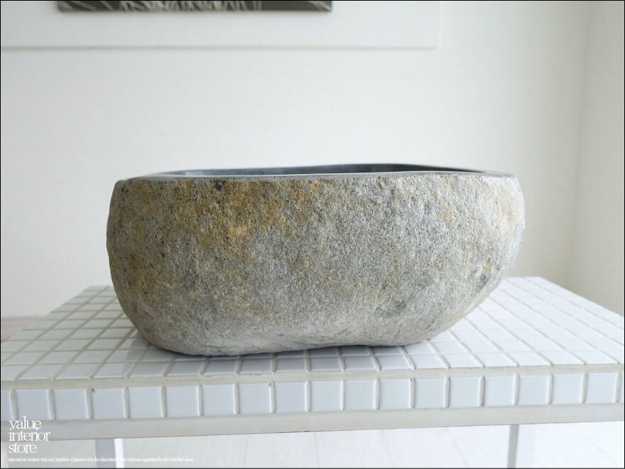手洗鉢 自然石 洗面ボウルL-E12 洗面器 手洗いボウル 天然石 ウォッシュボウル 洗面資材 洗面材料 W38 x D37 x H15cm