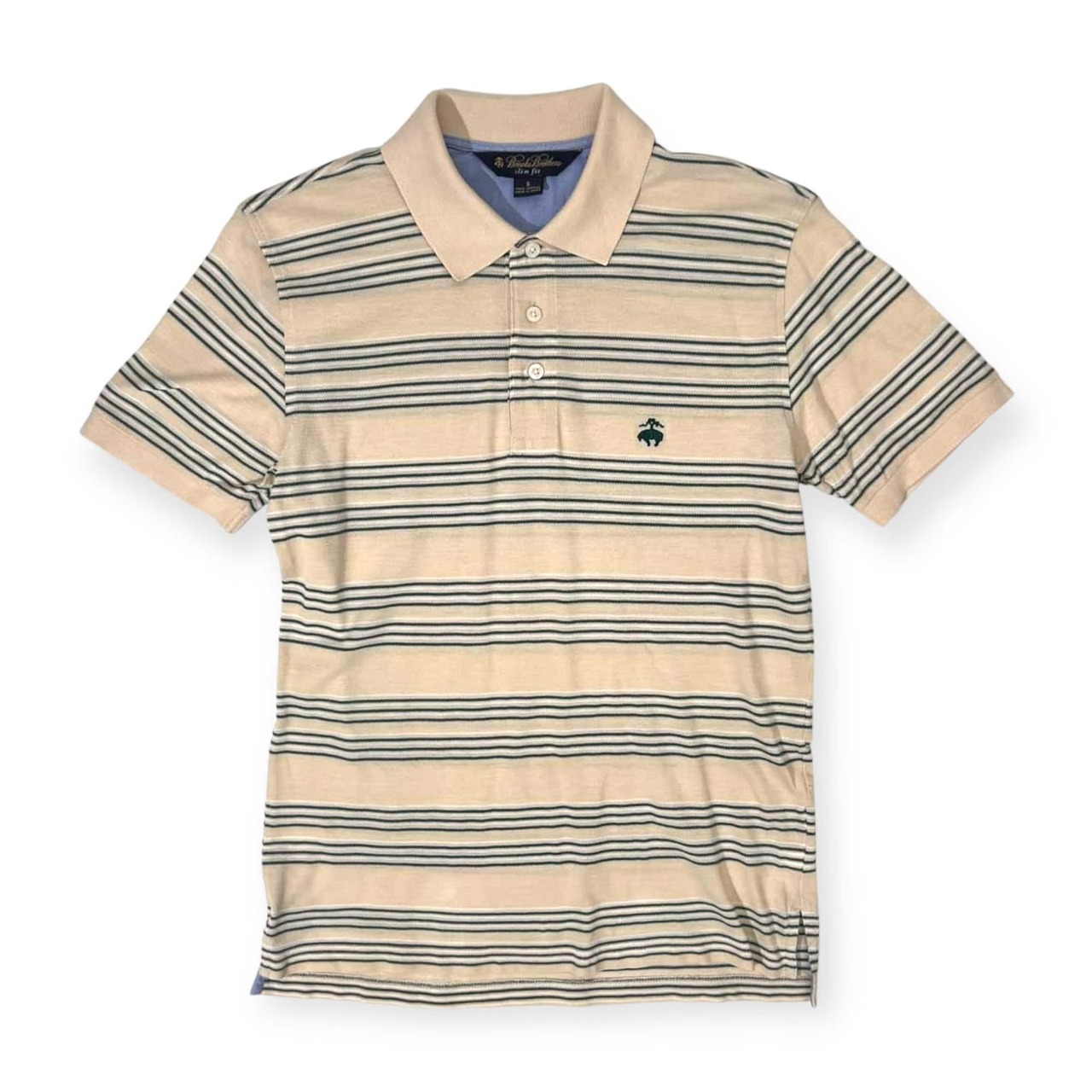 Brooks Brothers ブルックスブラザーズ slim fit ボーダー 鹿の子 半袖 ポロシャツ S /ベージュ/メンズ