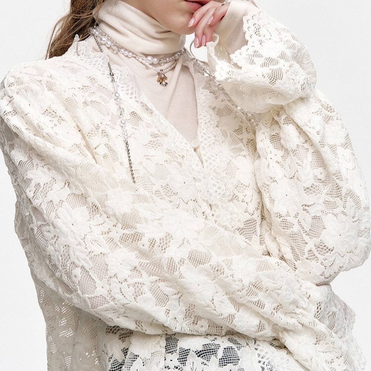 White Lace Chiffon Shirt / ホワイト レース シフォン シャツ