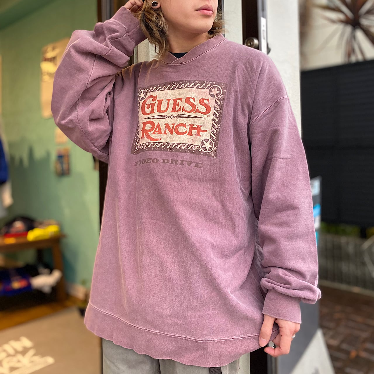 90年代 Usa製 Guess Ranch ゲス スウェットシャツ メンズxl相当 古着 90s ビンテージ ヴィンテージ トレーナー フェードパープル 紫色 スウェット Sa24 Ha10 Cave 古着屋 公式 古着通販サイト