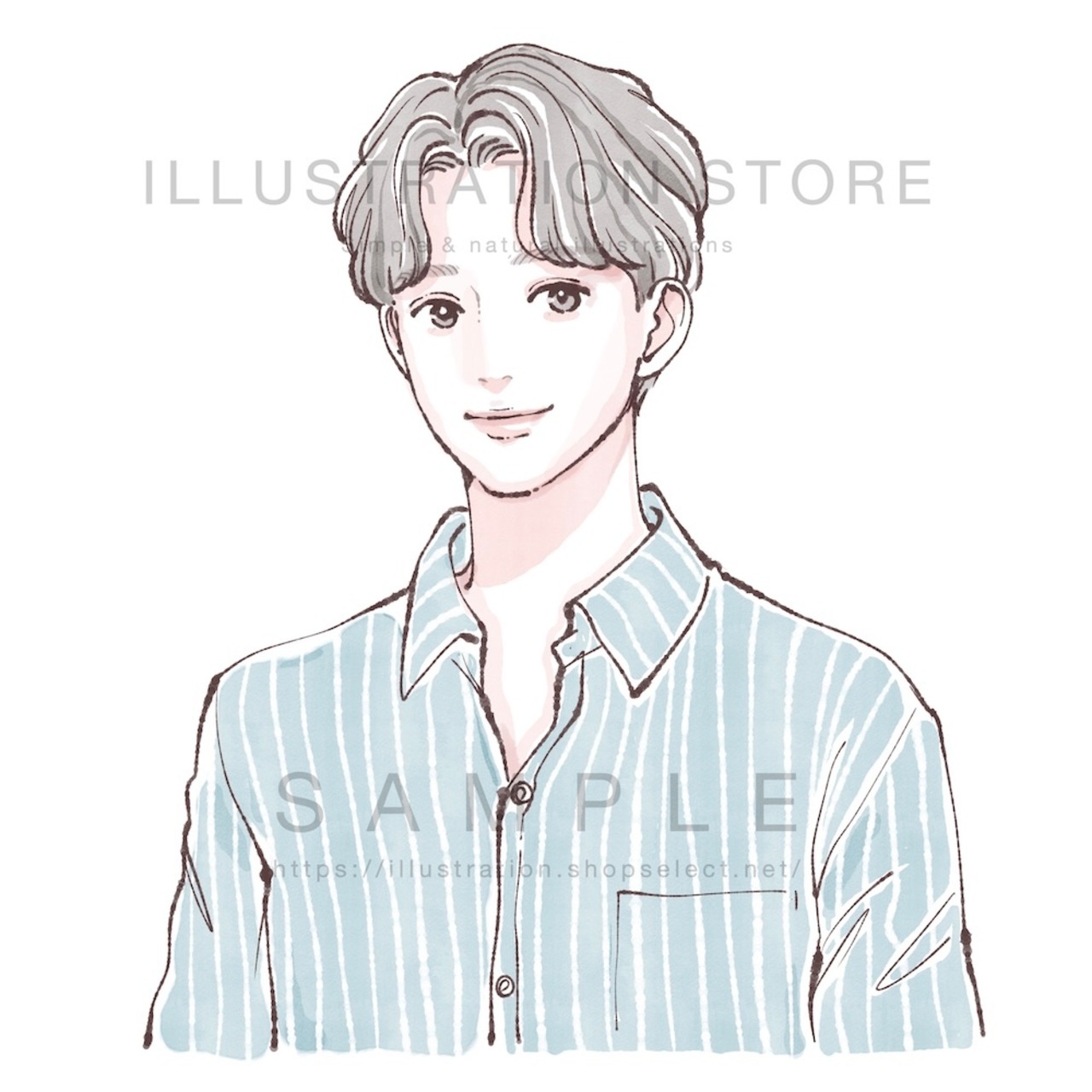 水色のストライプシャツの男性