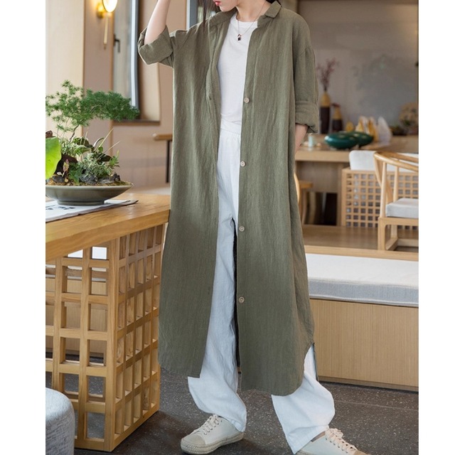 ロングシャツワンピース アウター　ストレートシルエット　3color  00250