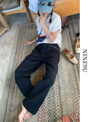 casual straight side-pocket wide-pants 2color【NINE7861】
