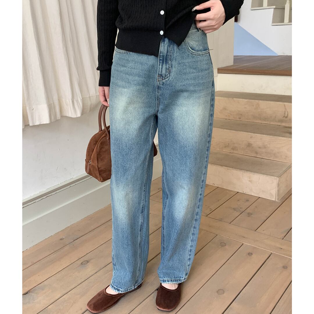 high waist slim straight denim wide pants