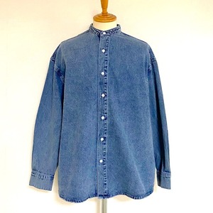 Chemical Wash Denim Band Collar L/S Shirts　Indigo