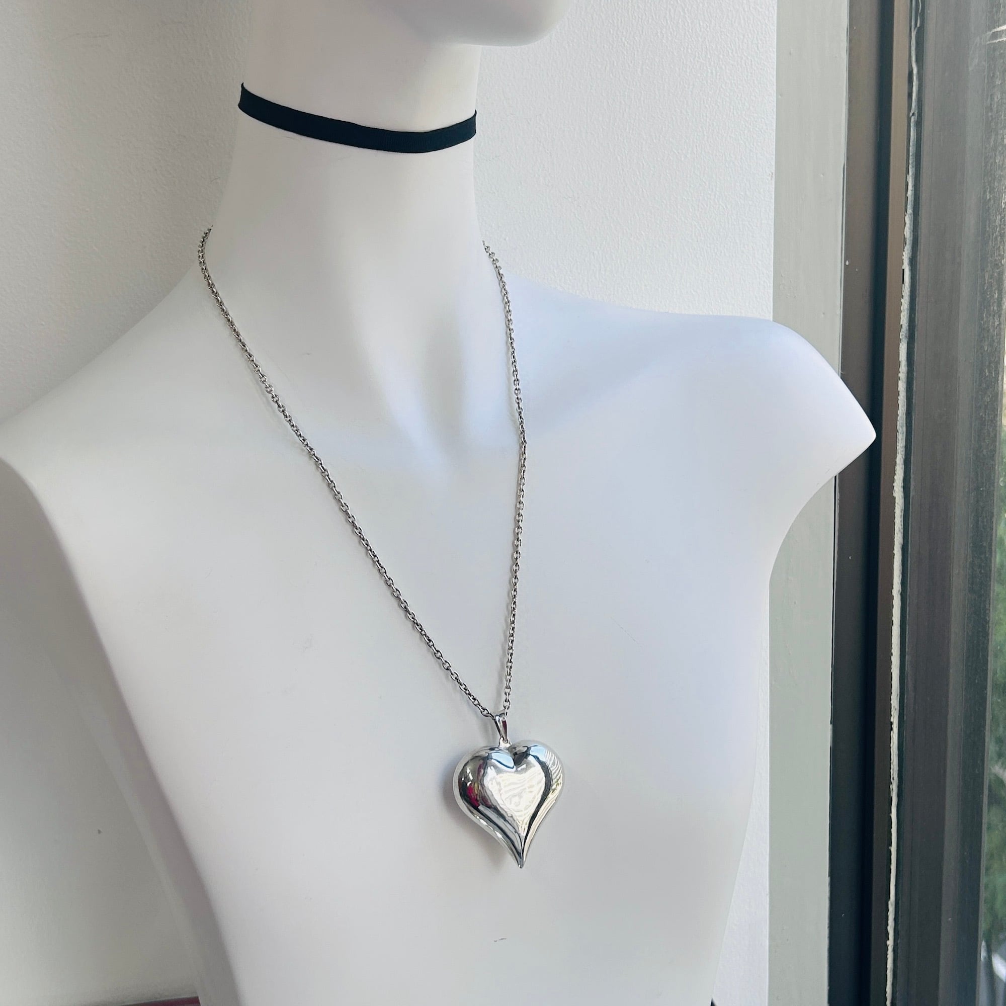 シルバー925 BIG Puffy ハートロングネックレス（61cm） | Milo