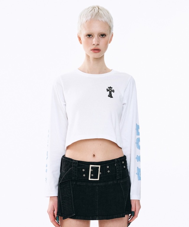 [ODDONEOUT] Love cross lettering long sleeve_White 正規品 韓国ブランド 韓国ファッション 韓国代行 韓国通販 クロップTシャツ