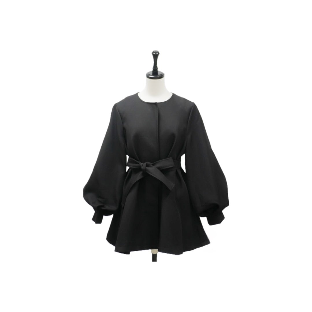 Ribbon waist flare jacket