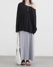 Sheer henry-neck loose T-shirt L0088