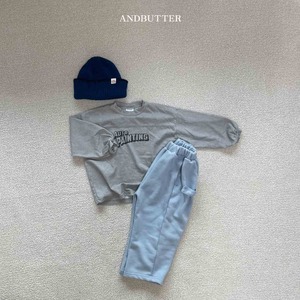 【and butter】ボタンワイドスウェットパンツ ライトブルー 130cm