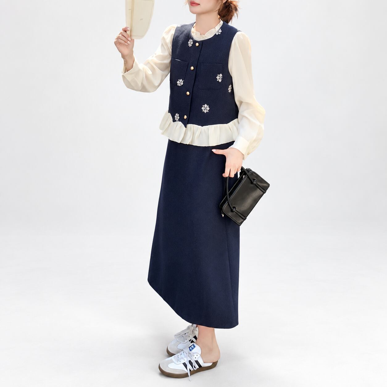 tops flower vest skirt set up / l0921