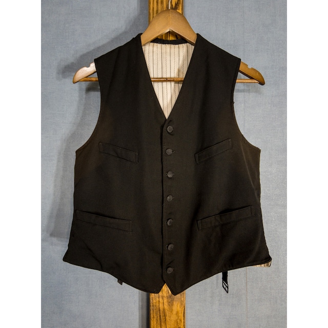 【1920-30s】"French Work" 7 Buttons Black Wool Vest