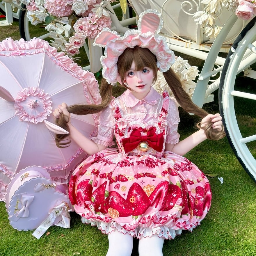 ロリータファッション ゆめかわいい ジャンパースカート いちご柄