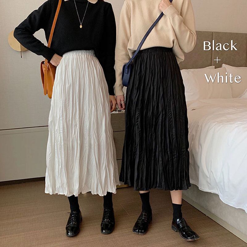 ハーフレングススカート女性2020年夏新作センスピュアカラートレンディな学生プリーツミドル丈スカートハイウエスト薄いプリーツスカート YY-ファッション83071245646