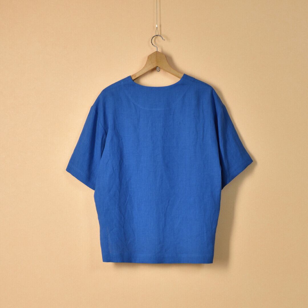 atelier naruse アトリエナルセ リネンVネックスモックブラウス・ブルー