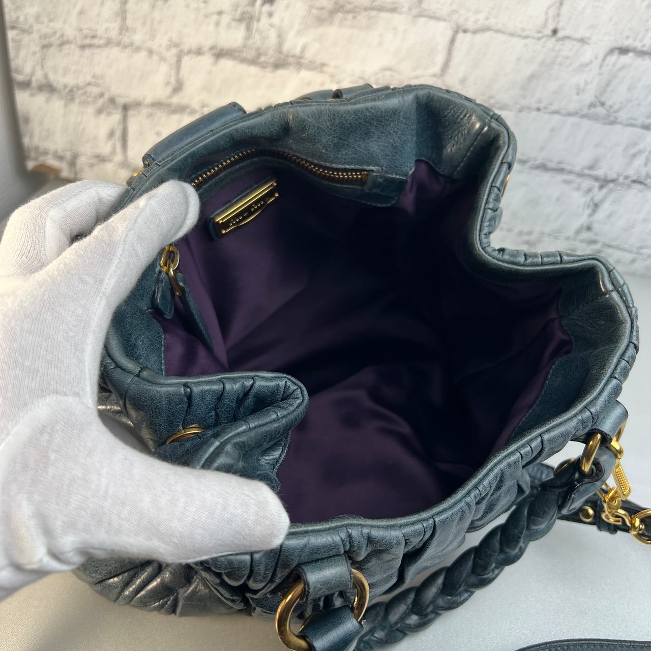 miu miu ２WAY レザー ハンドバッグ ブルー A-10727