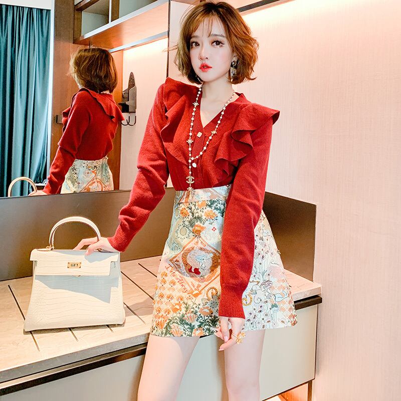 Vネックレーススリムスタイルセーター ステッチ MIUCO53387774344