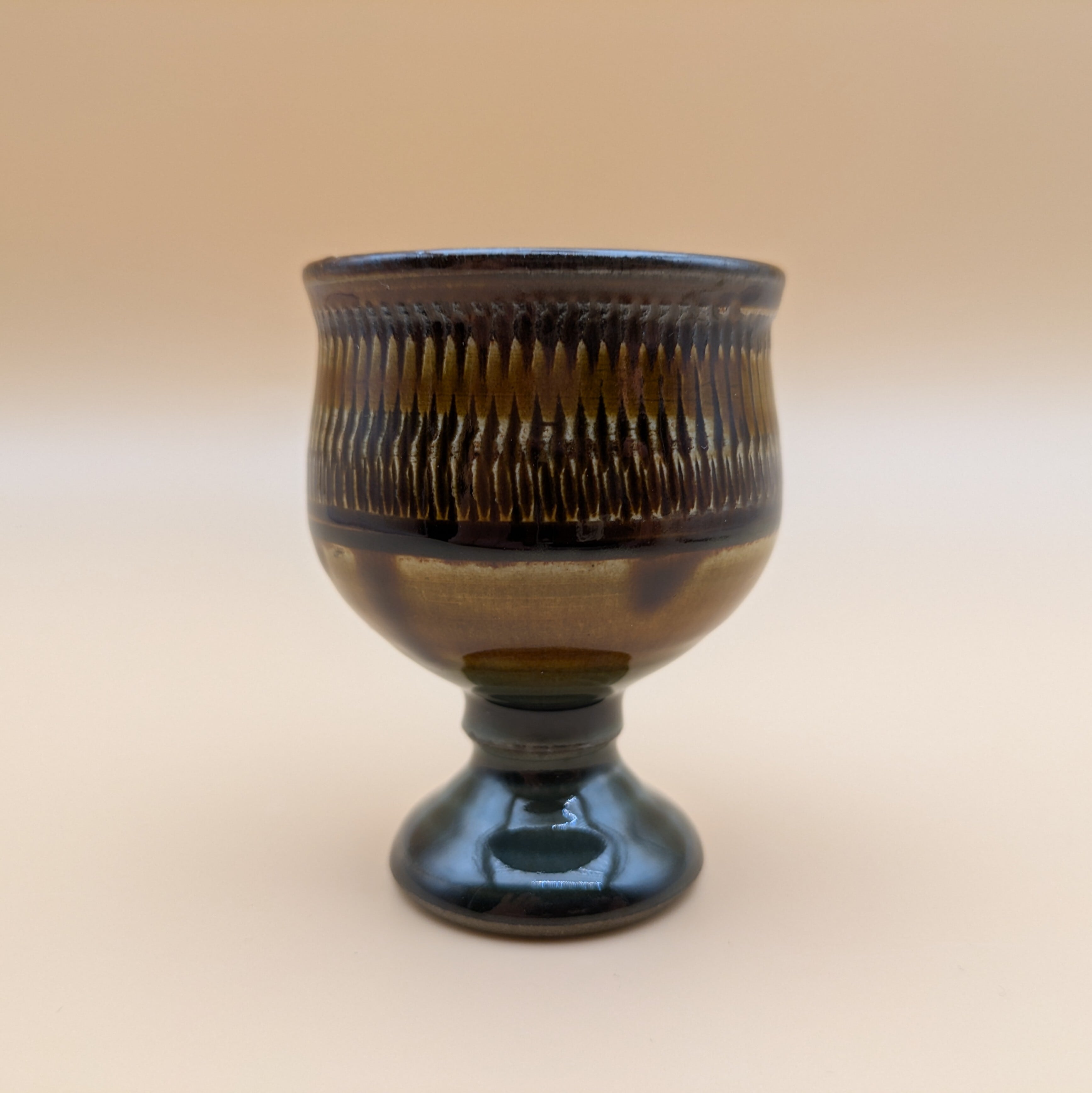 小鹿田焼】 一口杯 5.8cm （飴釉 緑釉 飛び鉋） 酒器 ぐい吞み