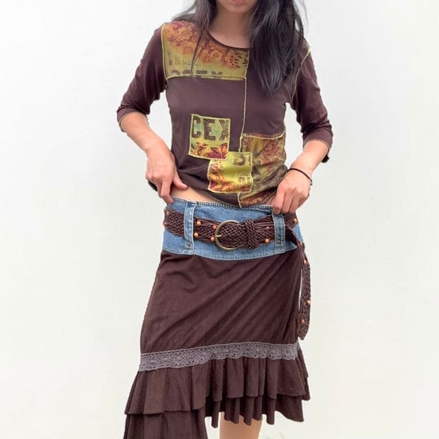 【LADIES】Y2K Patchwork Mesh Top - Fit S-M