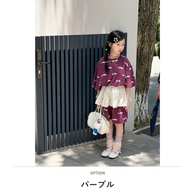 【セット】総柄ロゴプリント半袖Tシャツハーフパンツセットアップ - 3