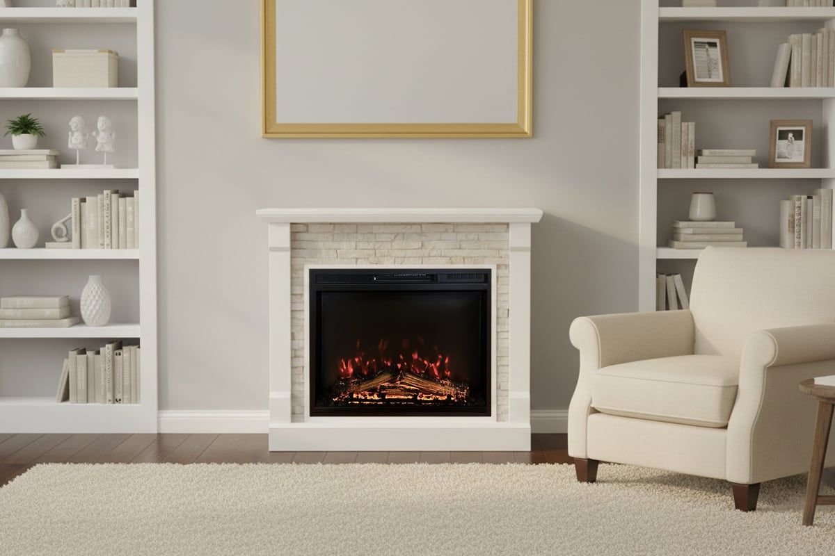 23インチ 電気暖炉 ギャラティン ホワイト&ホワイトストーン (ブックケースなし) / ロイドグランデ / 送料、開梱・組立・設置無料 / LLOYD GRANDE / ハイグレード電気暖炉シリーズ