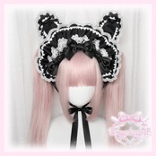 ♡【全9色】MAID うさみみフリルレースリボンハーフボンネット white ♡