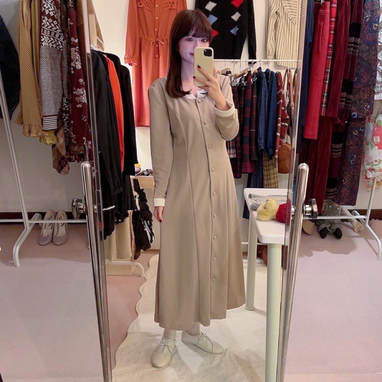 sand beige white cuffs one-piece