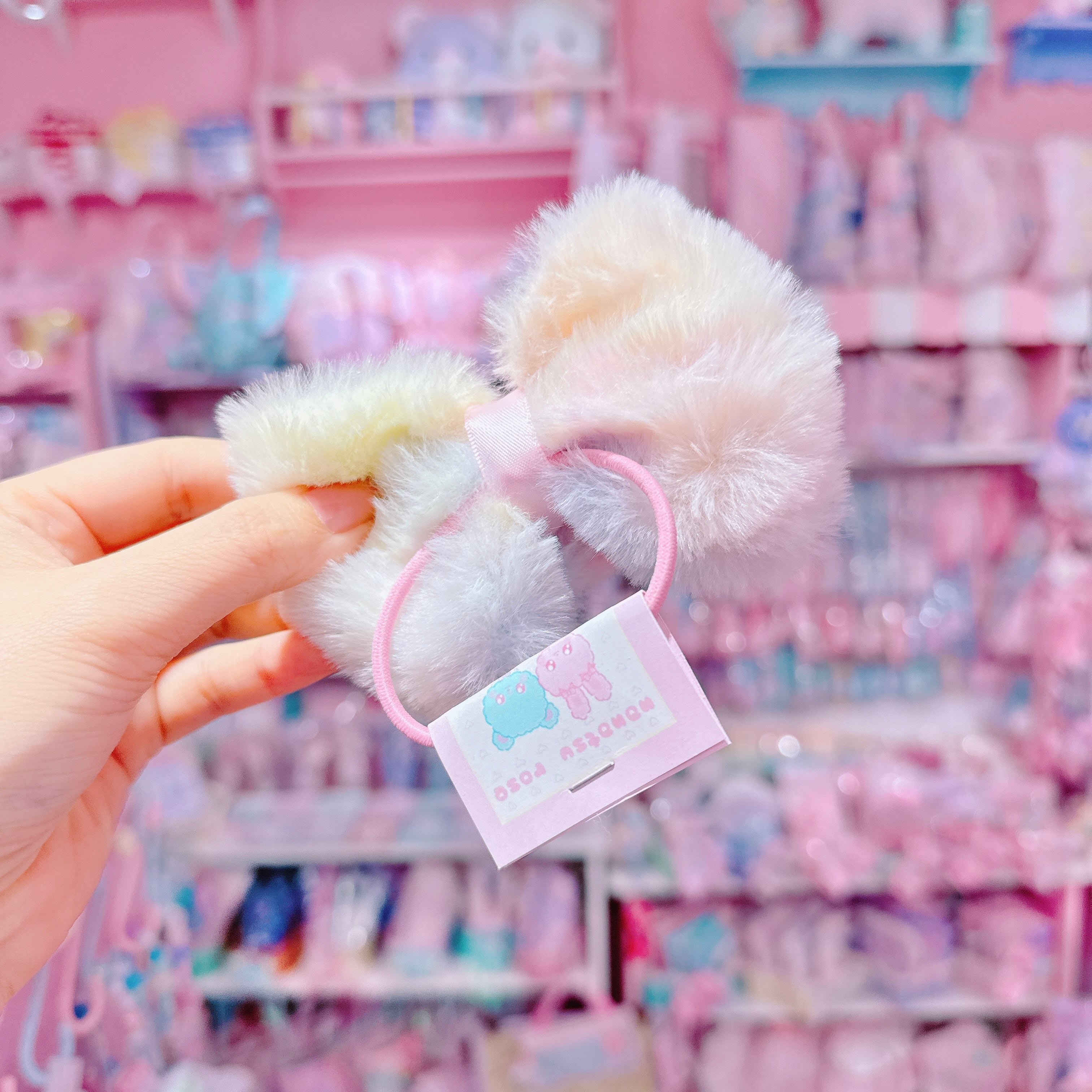 【E7】155-19ぬいぐるみファーリボンヘアゴム