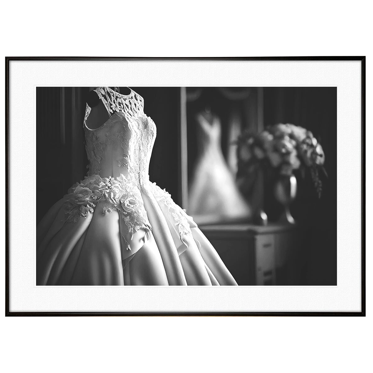 人物写真 ウェディングドレス インテリアアート モノクロポスター額装 AS3076