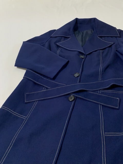 1970's Stitched Design Single Middle Coat with Belt