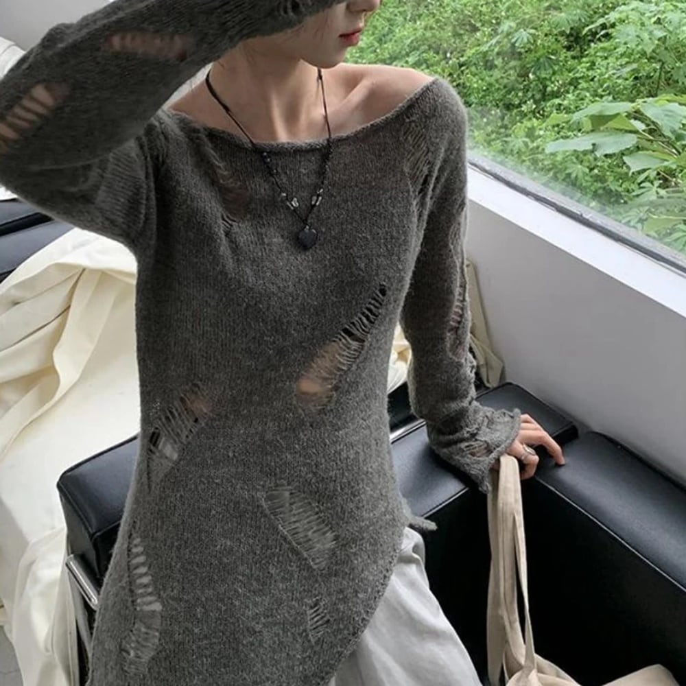 女性用ニットセーター,古着,透かし彫り,原宿グランジスタイル 女性用ニットセーター,古着,透かし彫り,原宿グランジスタイル