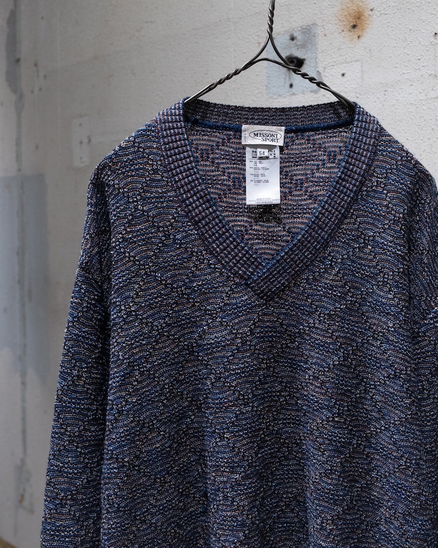 1990s vintage "MISSONI SPORT" v-neck jacquard knitted sweater / Made In ITALY