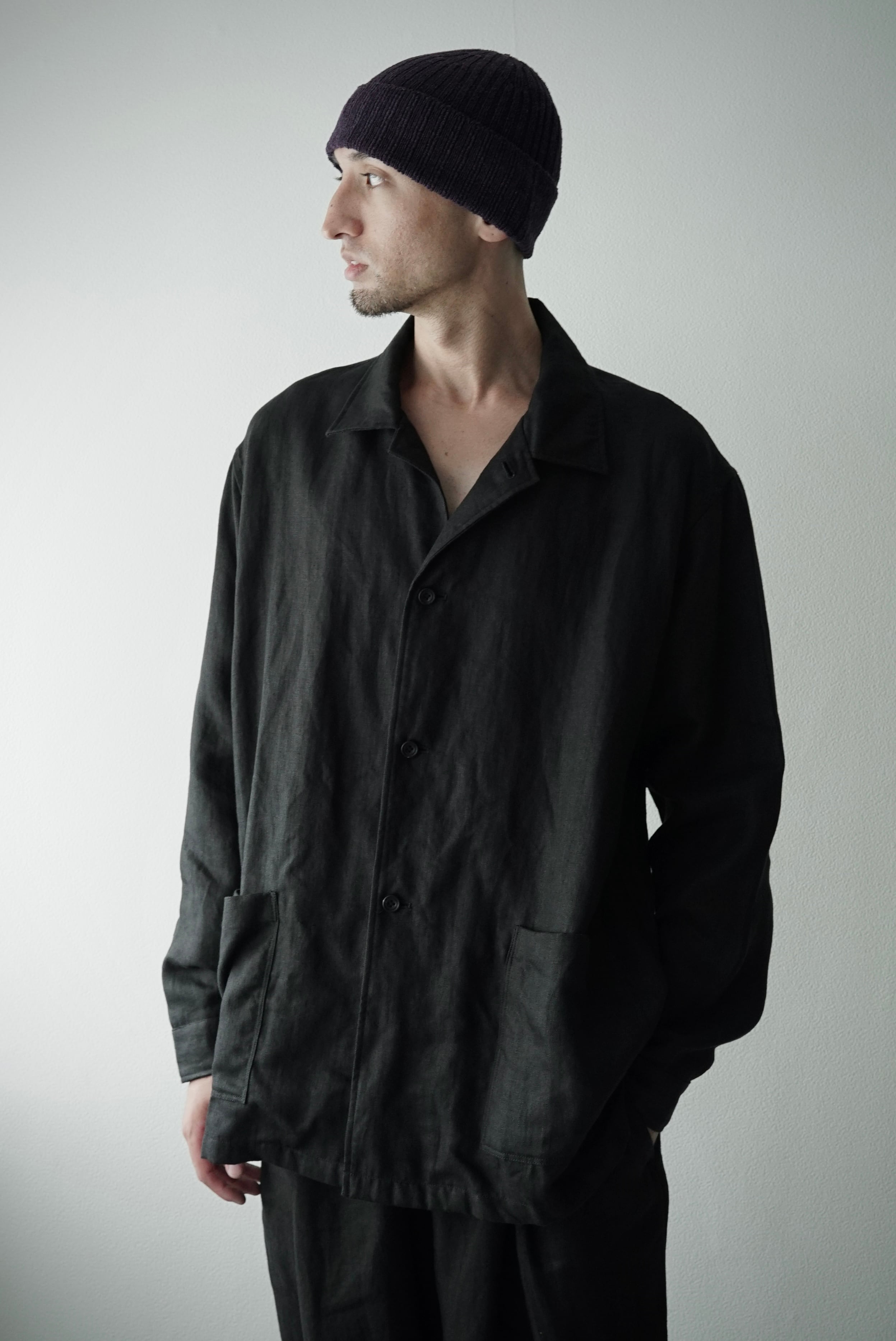 High Count Linen Gabardine / Work Shirts (BLACK)