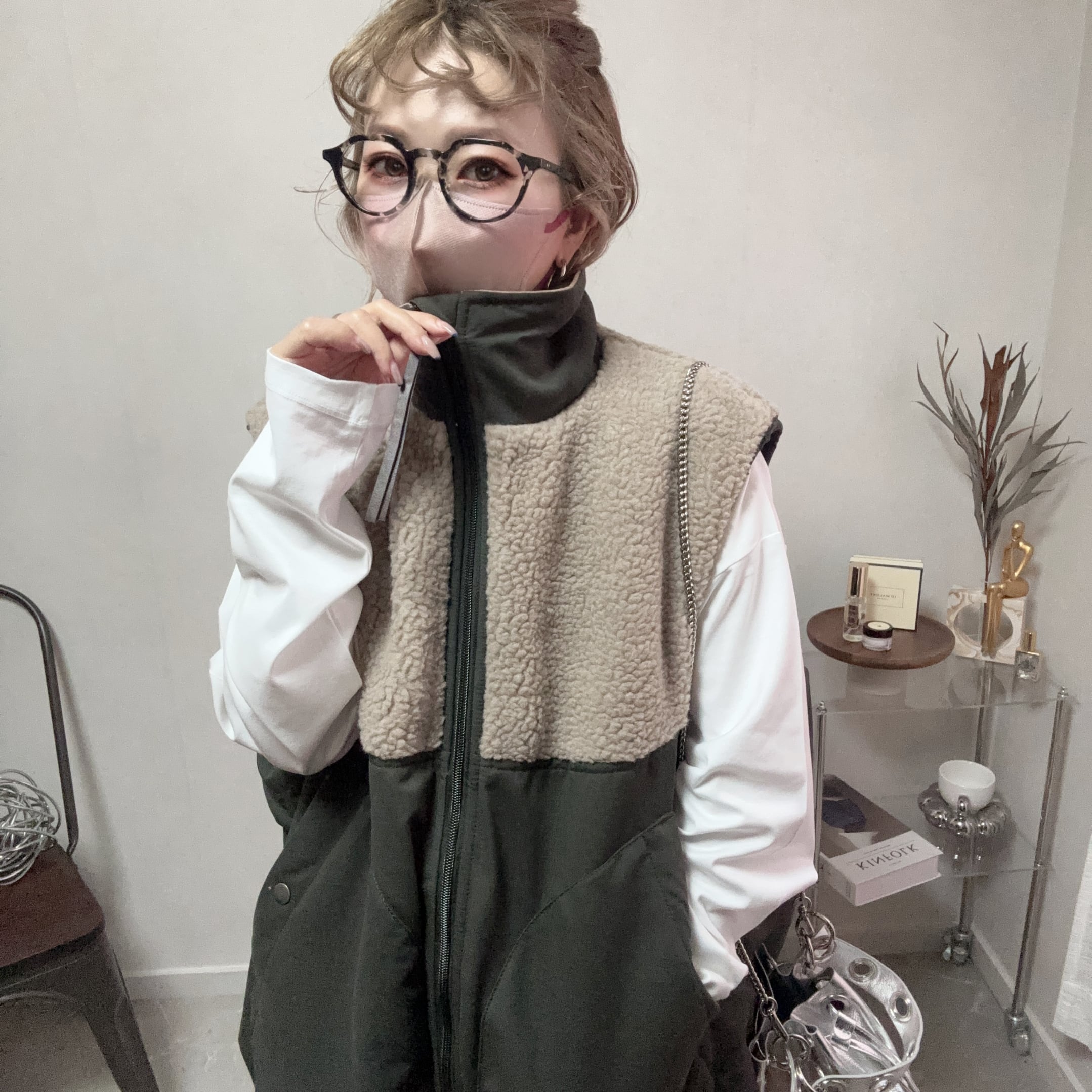 boa switch padding vest【Khaki】