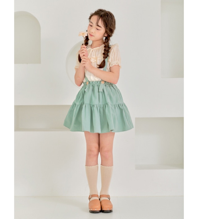 ブルマ付サスペンダーギャザースカート<Green>