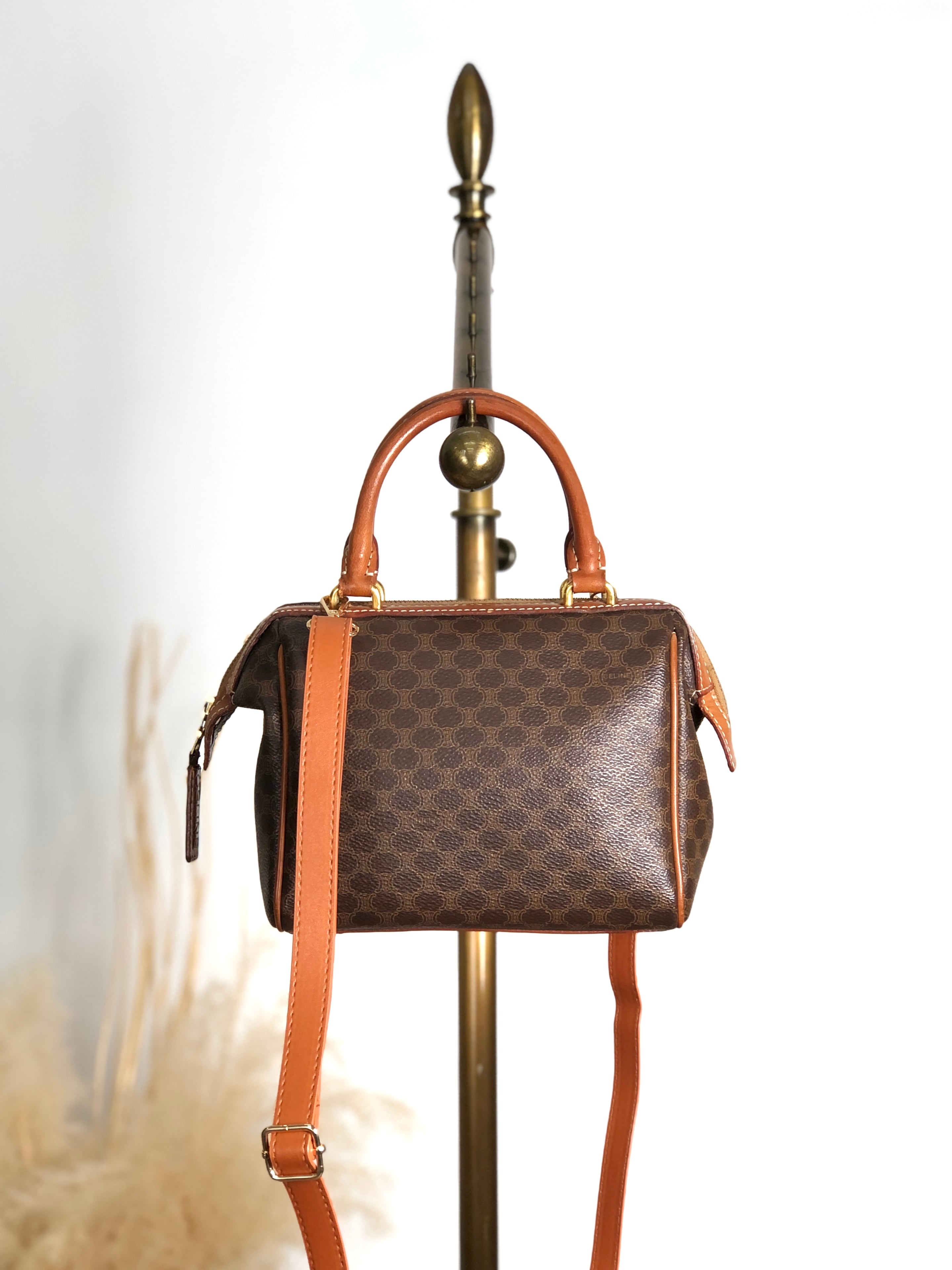 CELINE セリーヌ マカダム ヴィンテージ ショルダー ミニバッグ ブラウン ヴィンテージ# CELINE セリーヌ ミニショルダーバッグ マカダム