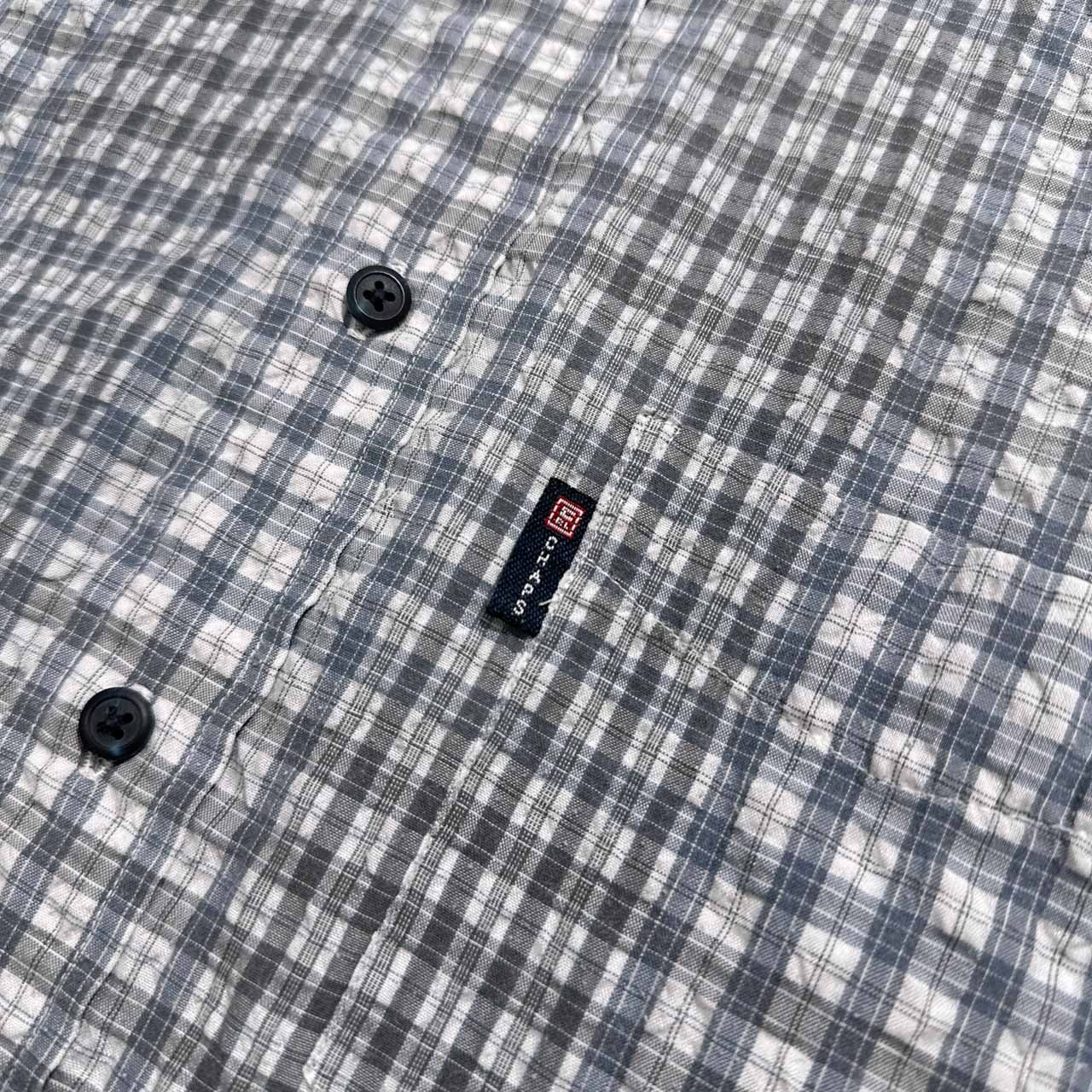 90s CHAPS RALPH LAUREN チャップス ラルフローレン チェック柄 シアサッカー BD 半袖シャツ L /メンズ/グレー系/ビンテージ/日登美
