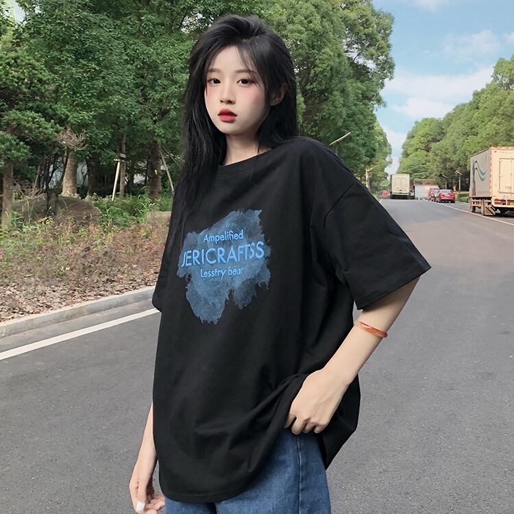 レディース　Tシャツ　バルーン袖　プリントTシャツ　韓国