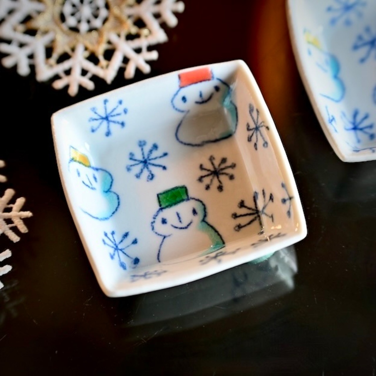 村田菜穂美『 雪だるま』　角豆皿［2104130000966］